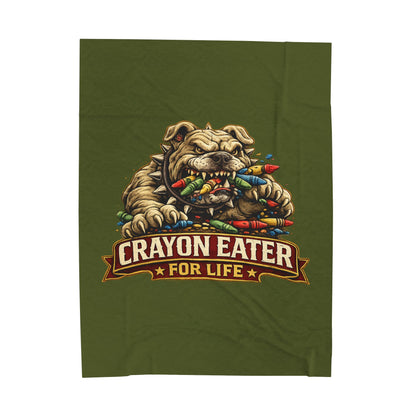 Devil Dog Crayon Eater for Life Fleece Blanket — Bulldog OD Green Military Humor