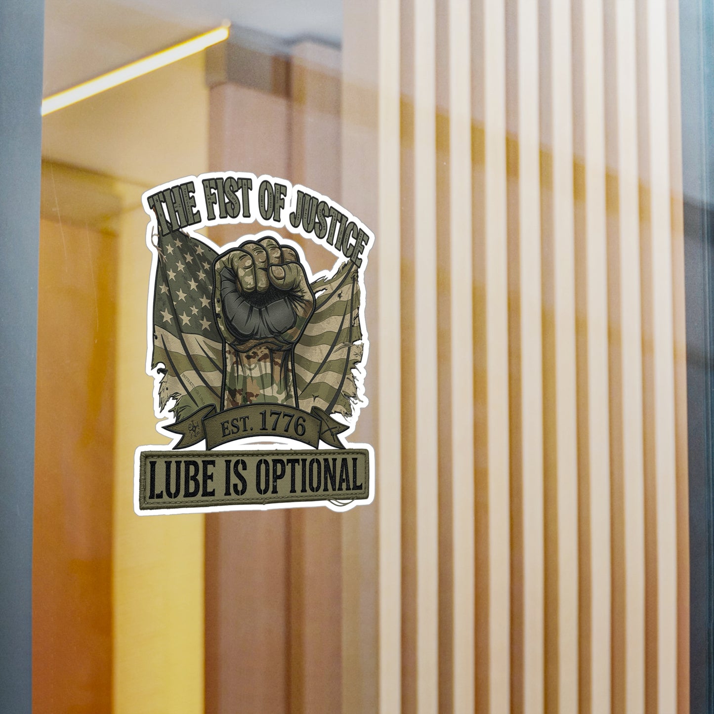 Fist of Justice Vinyl Decal — "Fist of justice - lube optional" Sticker