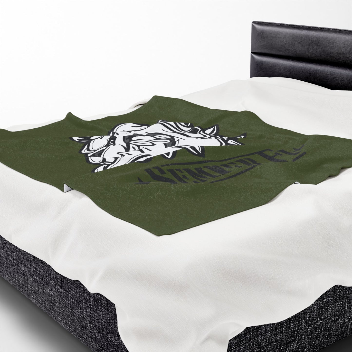 Devil Dog Fleece Blanket — Bulldog OD Green Military Humor