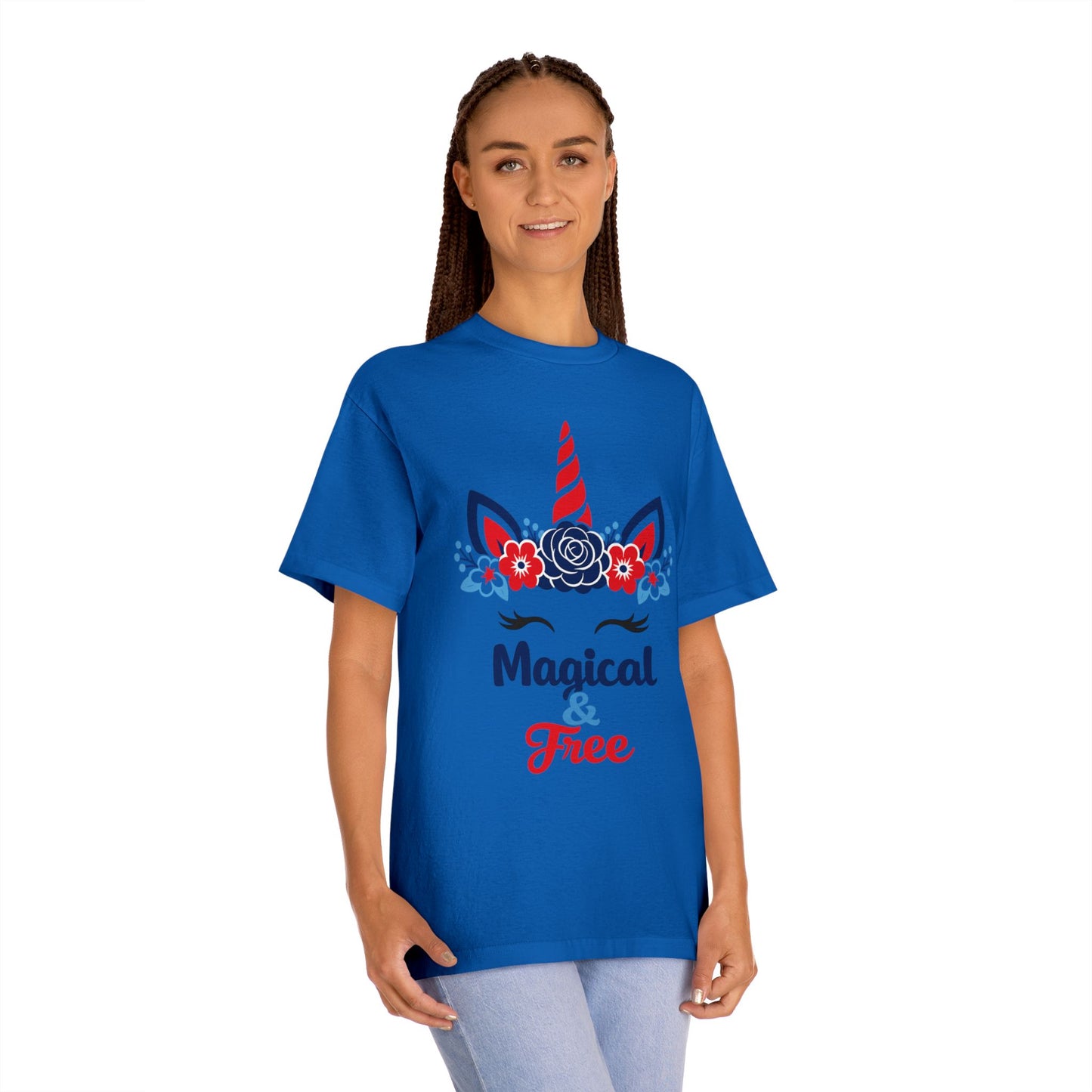 Magical & Free Unicorn Tee — Whimsical Floral Graphic