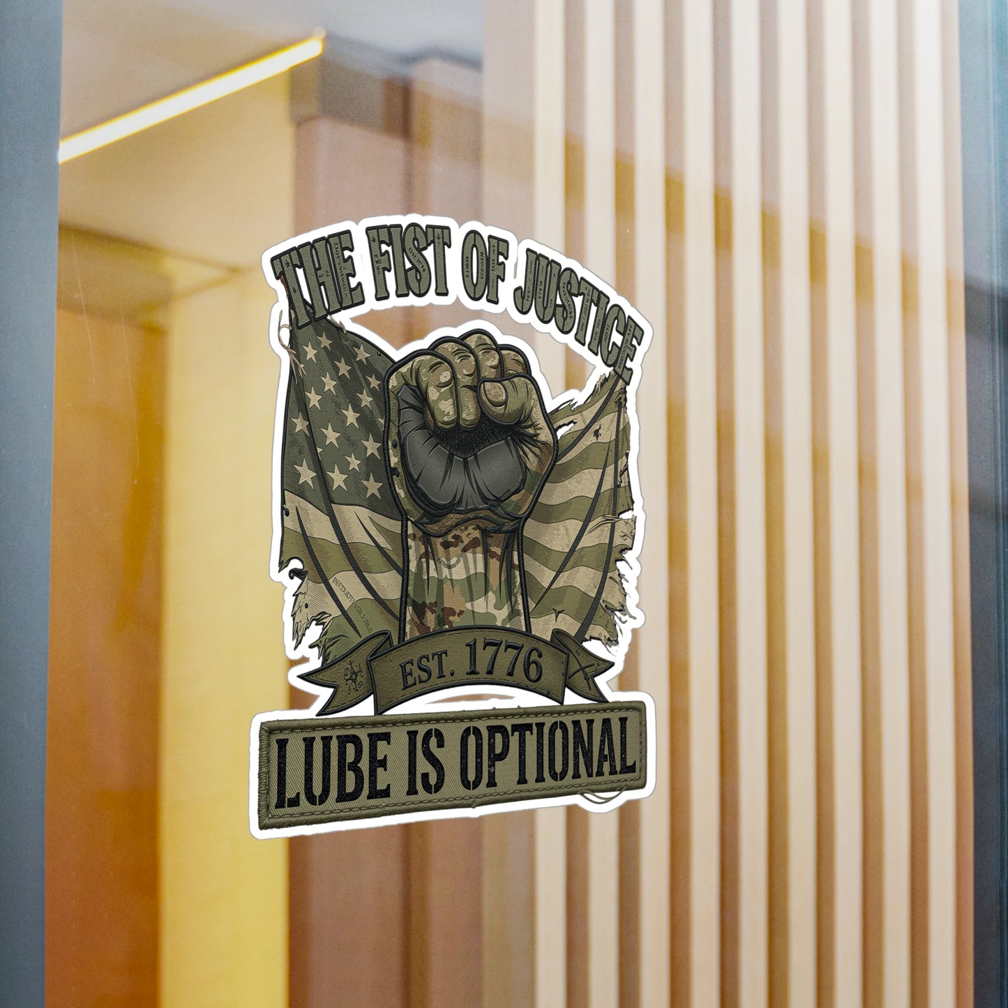 Fist of Justice Vinyl Decal — "Fist of justice - lube optional" Sticker