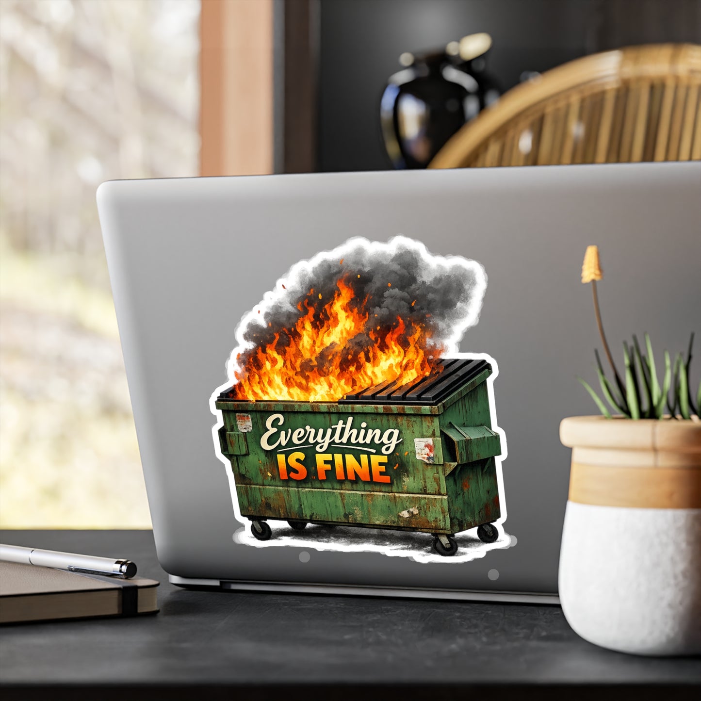 Dumpster Fire Sticker - "Everything Is Fine" Kiss-Cut Vinyl Decal