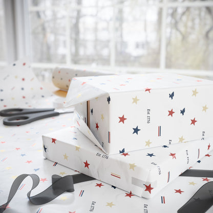 Patriotic Star & Stripe Wrapping Paper — Red White Blue Gift Wrap for Veterans Day, 4th of July, Memorial Gifts