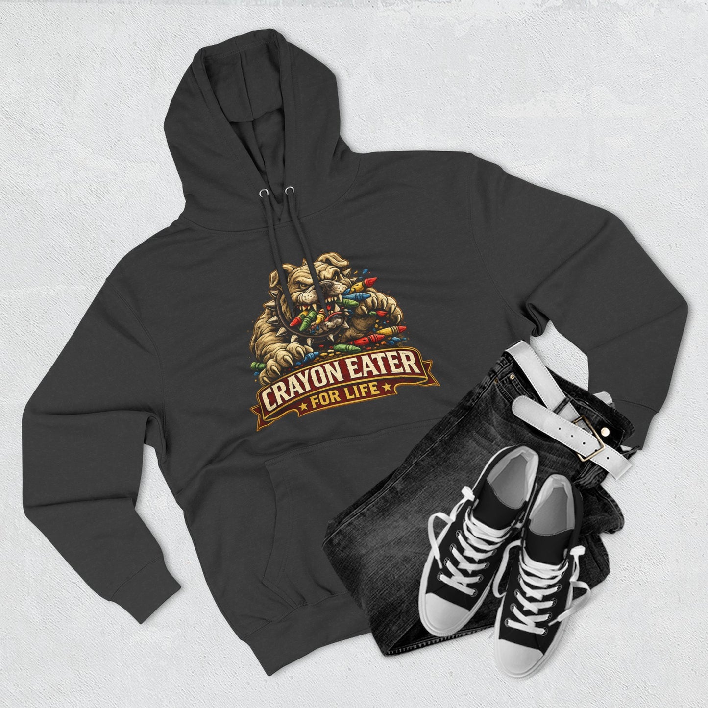Crayon Eater for Life Bulldog Hoodie — Honor Courage Commitment Military Humor