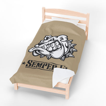 Khaki Desert Tan Devil Dog Fleece Blanket — Bulldog Military Humor