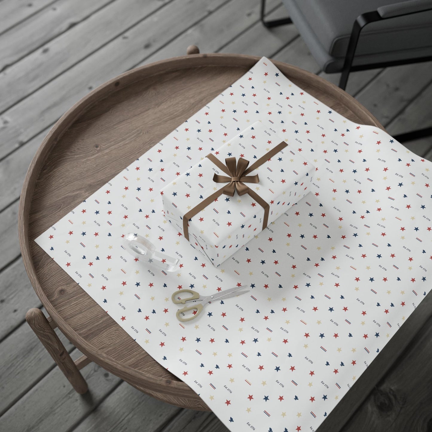 Patriotic Star & Stripe Wrapping Paper — Red White Blue Gift Wrap for Veterans Day, 4th of July, Memorial Gifts