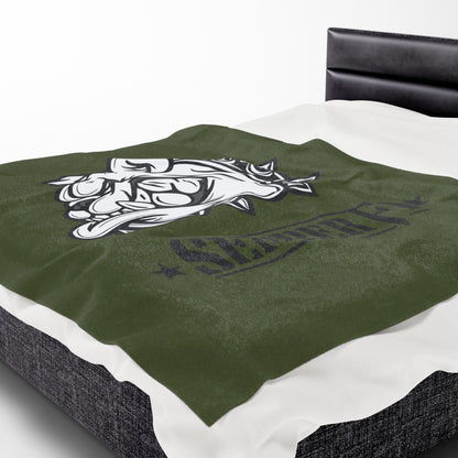 Devil Dog Fleece Blanket — Bulldog OD Green Military Humor