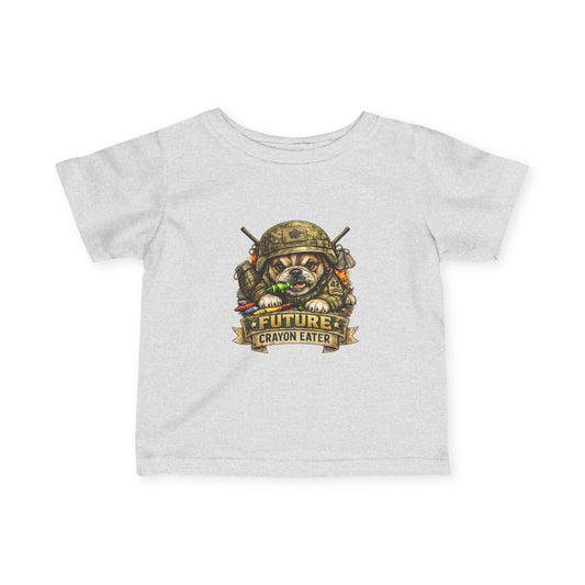 Infant T-Shirt — "Future Crayon Eater" Cute Military Puppy Graphic Tee for Babies