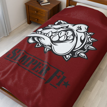 Vintage Marine Red Devil Dog Fleece Blanket — Bulldog OD Green Military Humor