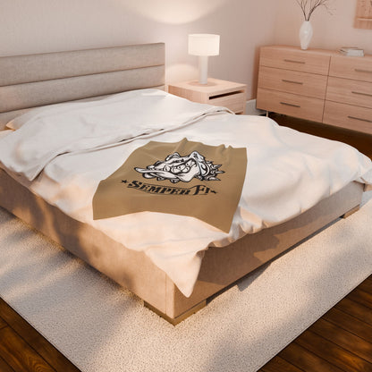 Khaki Desert Tan Devil Dog Fleece Blanket — Bulldog Military Humor