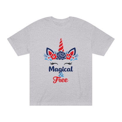 Magical & Free Unicorn Tee — Whimsical Floral Graphic