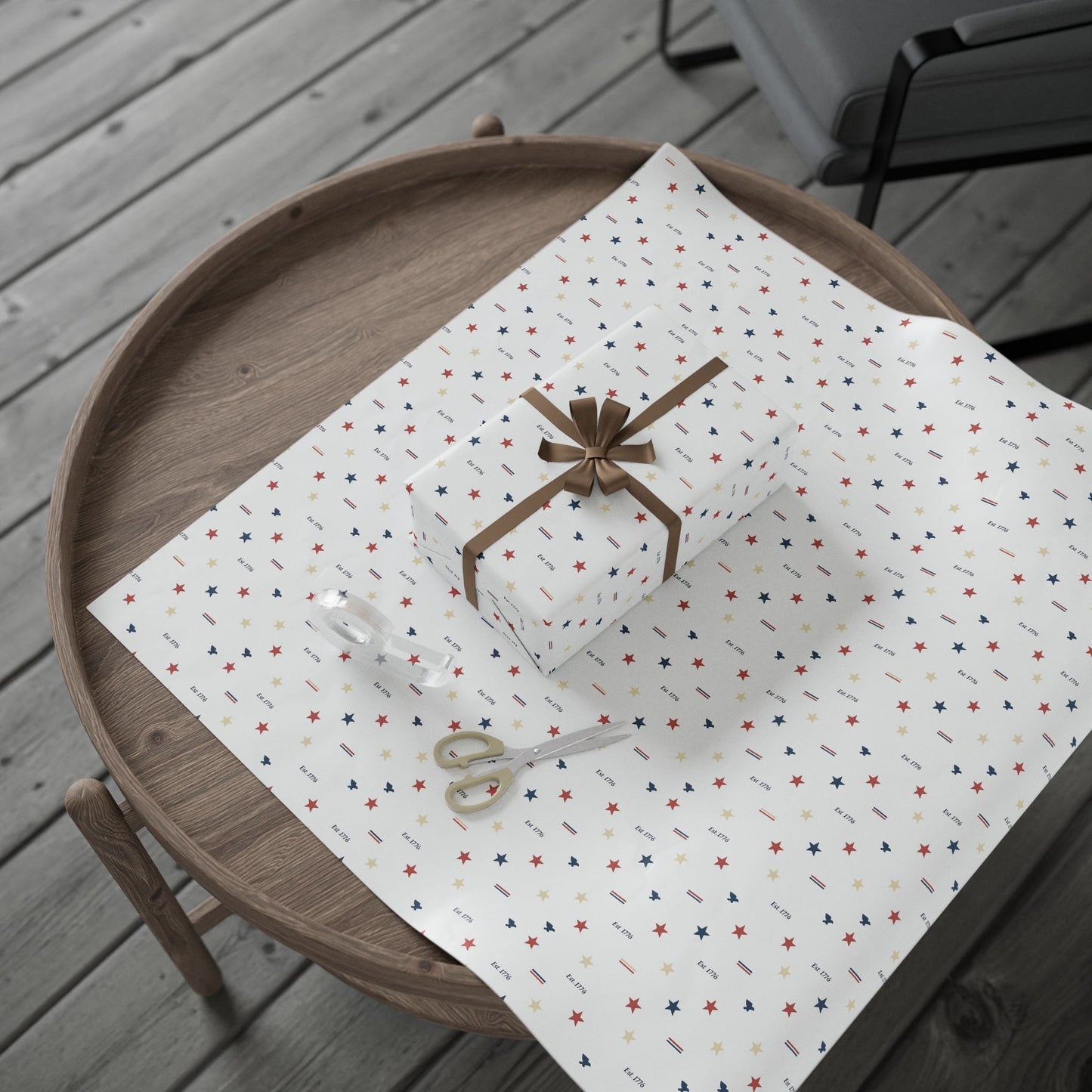 Patriotic Star & Stripe Wrapping Paper — Red White Blue Gift Wrap for Veterans Day, 4th of July, Memorial Gifts