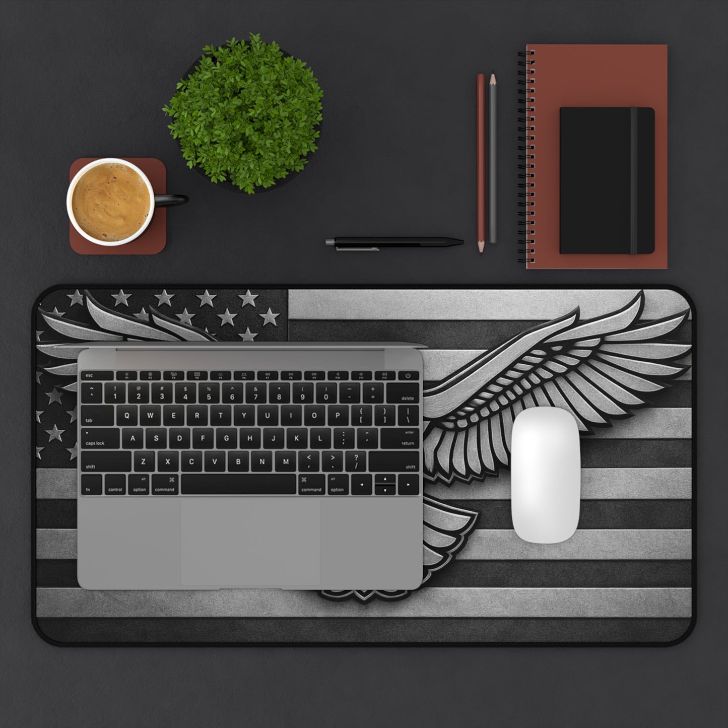 American Flag Eagle Desk Mat — Patriotic Grey Mouse Pad for Office & Gaming