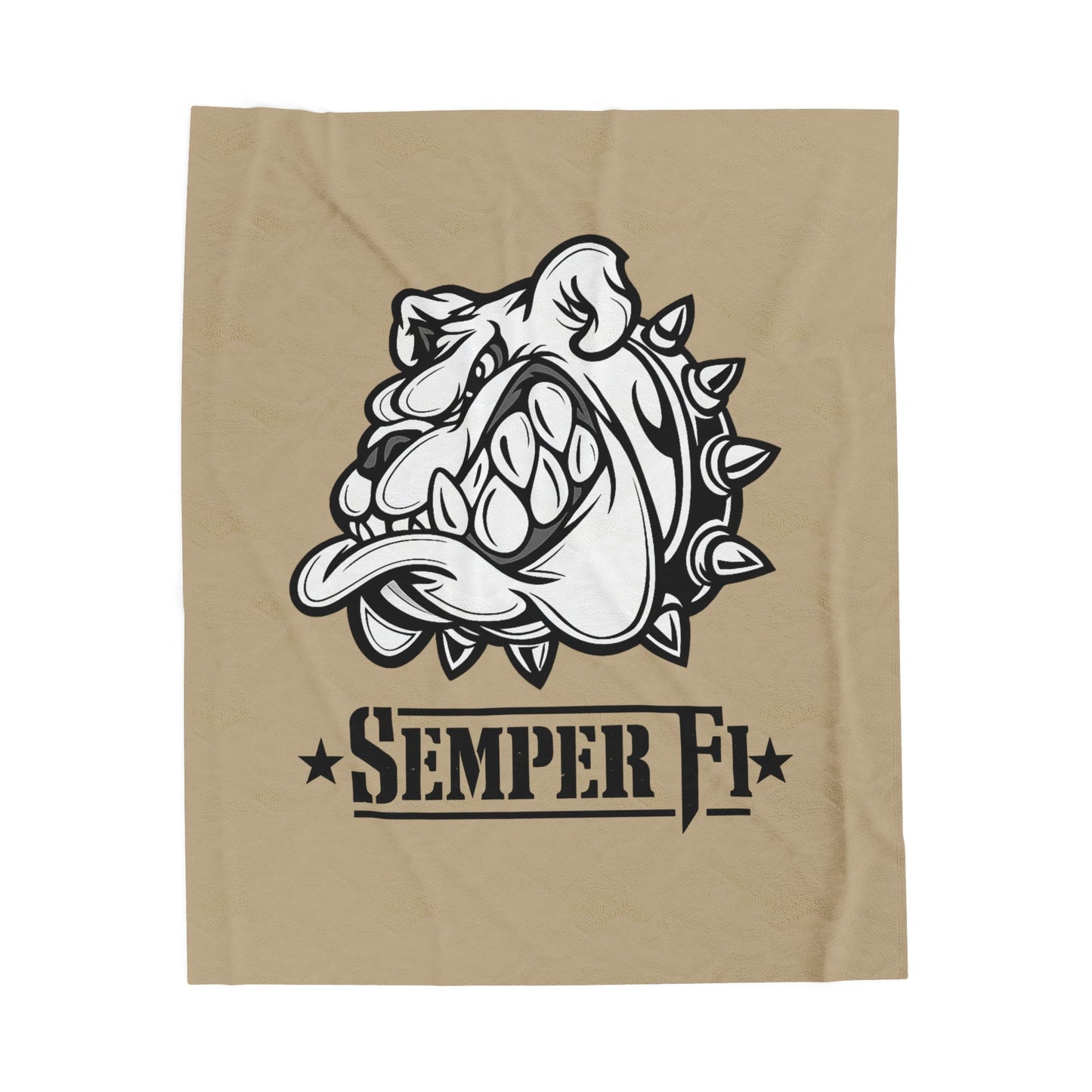 Khaki Desert Tan Devil Dog Fleece Blanket — Bulldog Military Humor