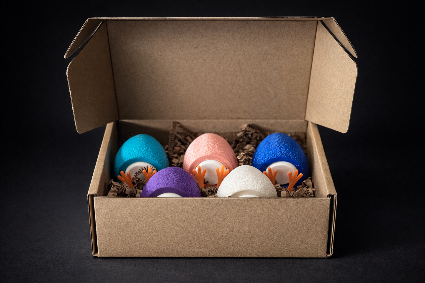 Fidget Egg 5 Pack Multicolor – Random Color Mix with Silk PLA Shiny Eggs, ADHD Focus Toy, Clicky Desk Fidget, 3D Printed Stress Relief Set