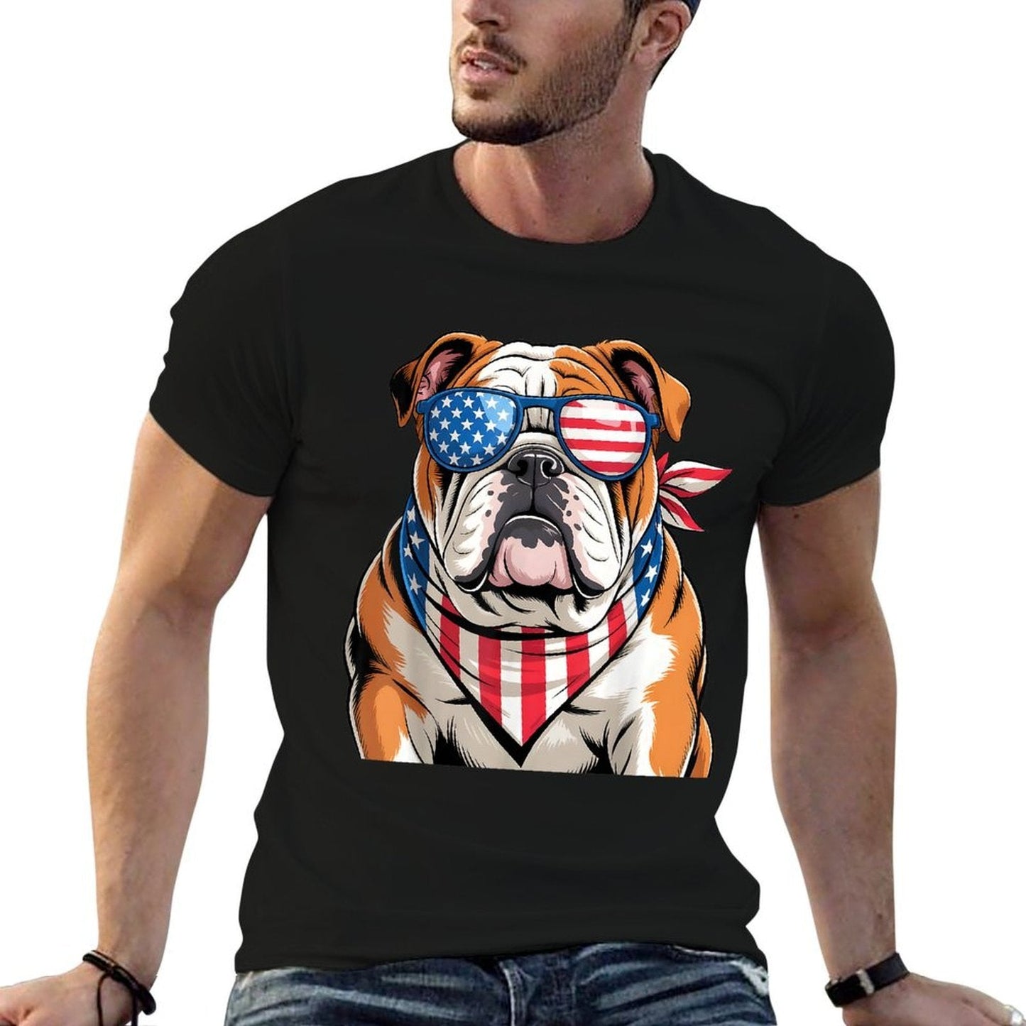 American Patriotic Bulldog 4th of July Men’s T-Shirt