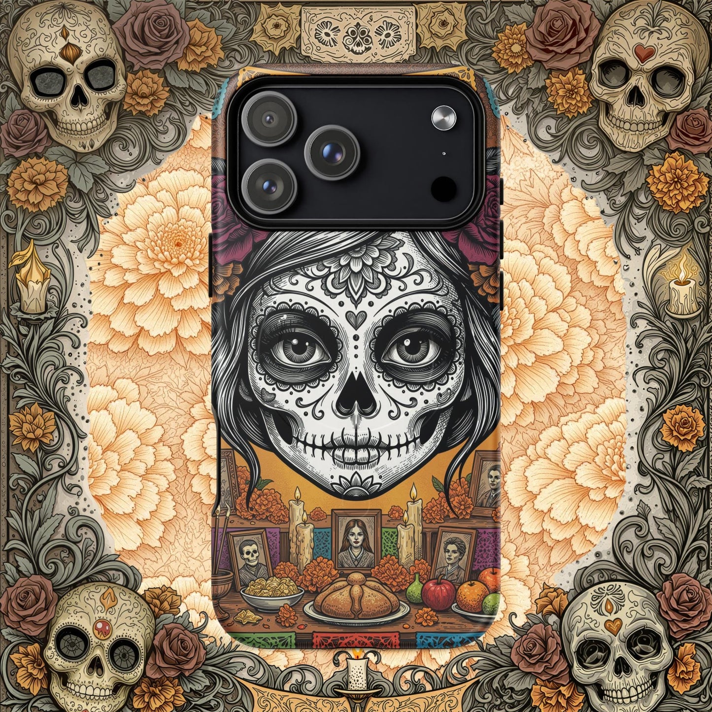 MagSafe® Tough iPhone Case - Sugar Skull Altar  Floral Calavera Art