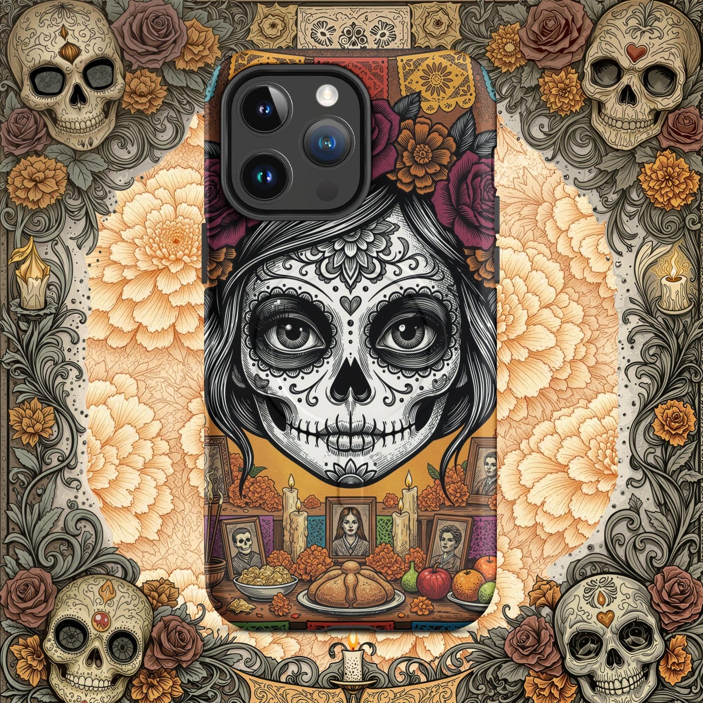 MagSafe® Tough iPhone Case - Sugar Skull Altar  Floral Calavera Art