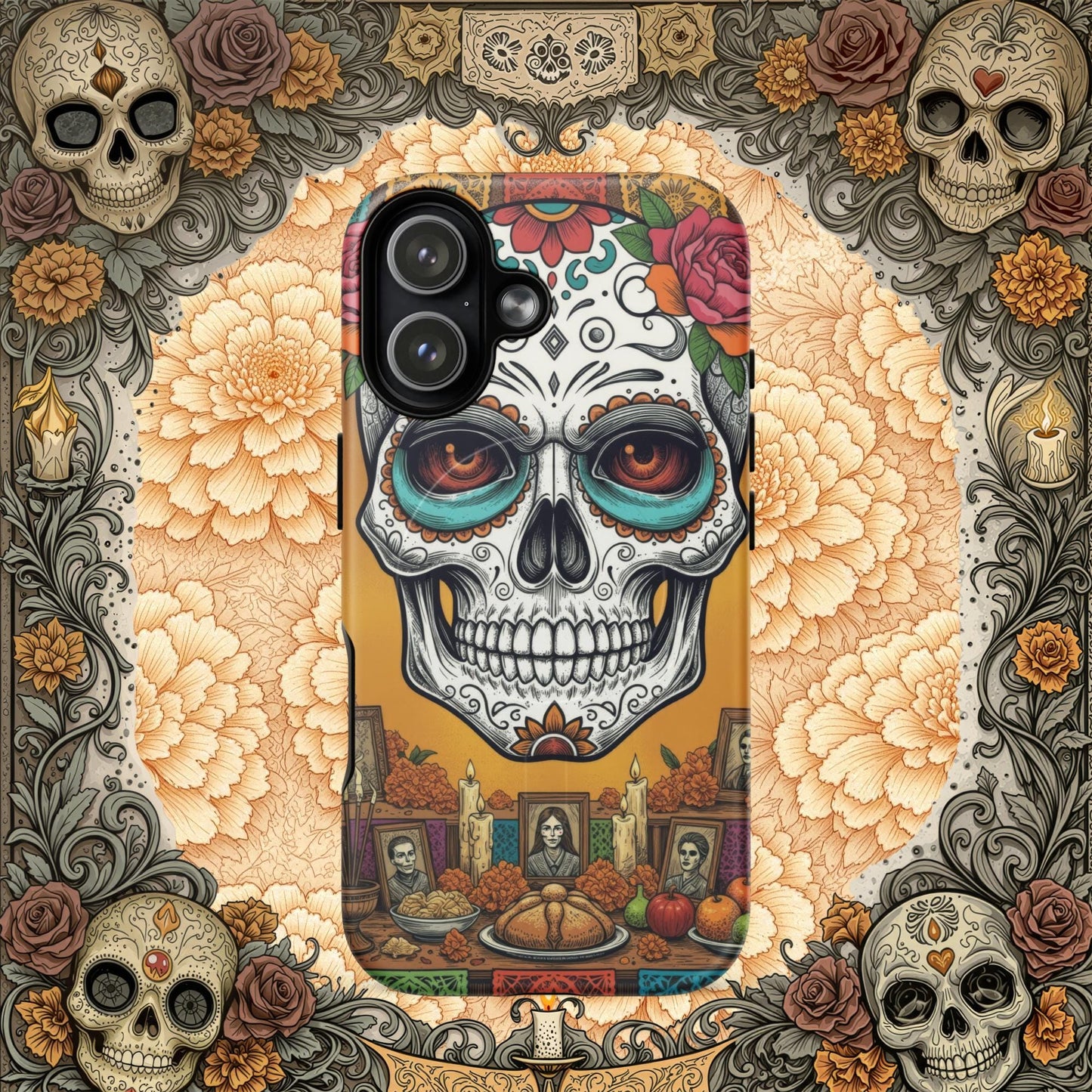 MagSafe® Tough iPhone Case - Sugar Skull Altar Frame  Muted Marigold Edition