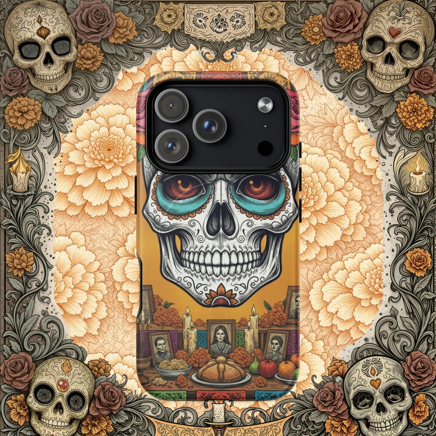 MagSafe® Tough iPhone Case - Sugar Skull Altar Frame  Muted Marigold Edition