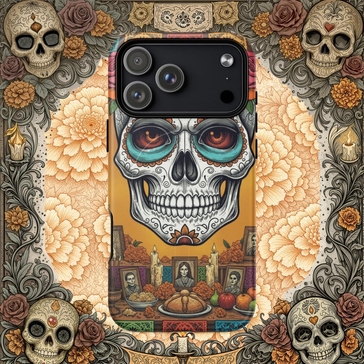 MagSafe® Tough iPhone Case - Sugar Skull Altar Frame  Muted Marigold Edition