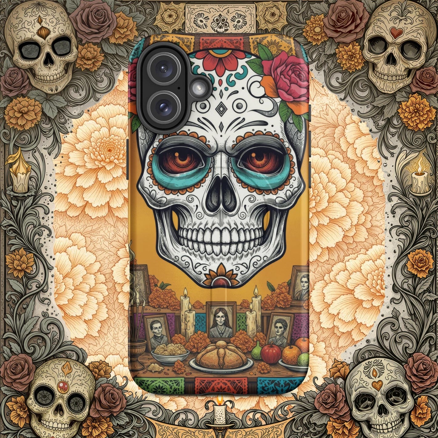 MagSafe® Tough iPhone Case - Sugar Skull Altar Frame  Muted Marigold Edition