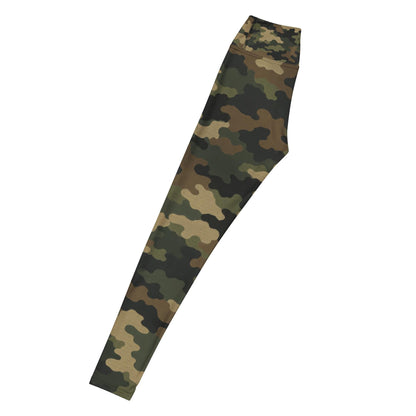 Woodland Camo Yoga Leggings  Four-Way Stretch Performance Fit