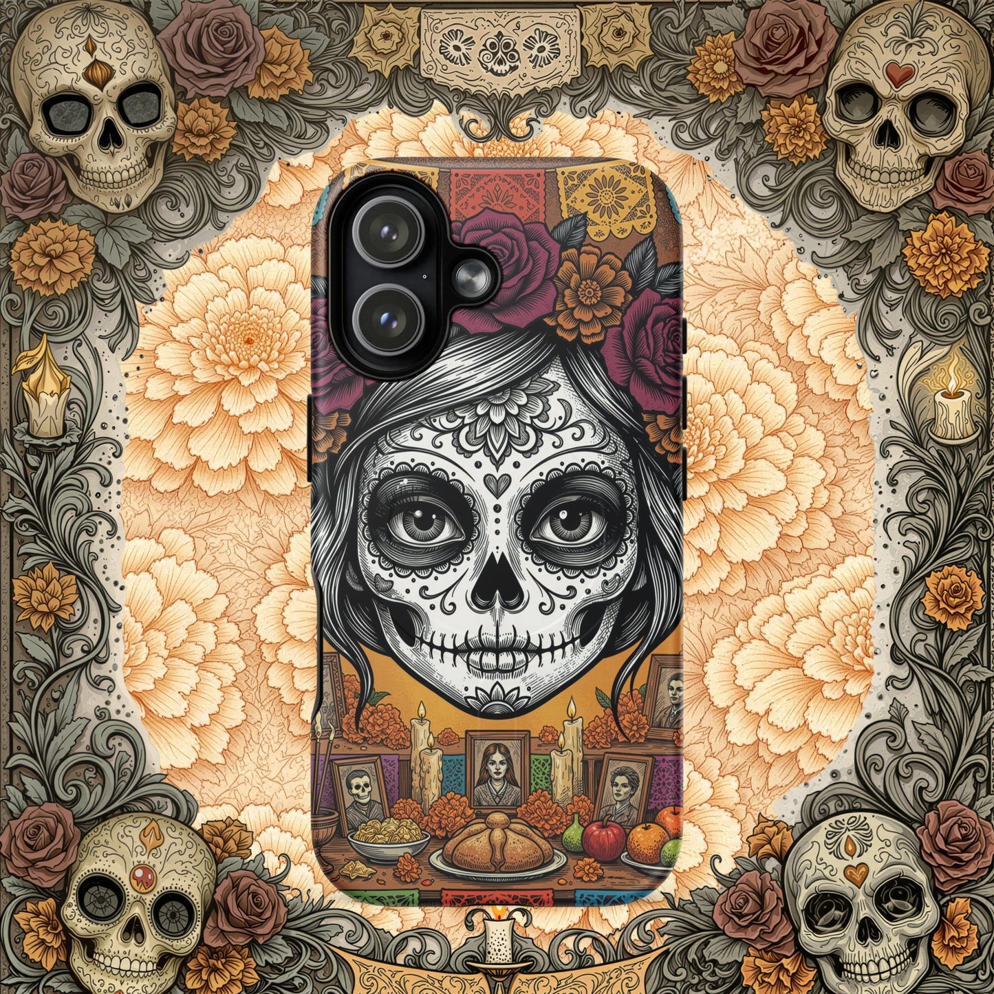 MagSafe® Tough iPhone Case - Sugar Skull Altar  Floral Calavera Art