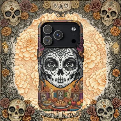 MagSafe® Tough iPhone Case - Sugar Skull Altar  Floral Calavera Art