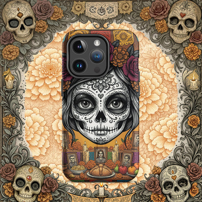 MagSafe® Tough iPhone Case - Sugar Skull Altar  Floral Calavera Art