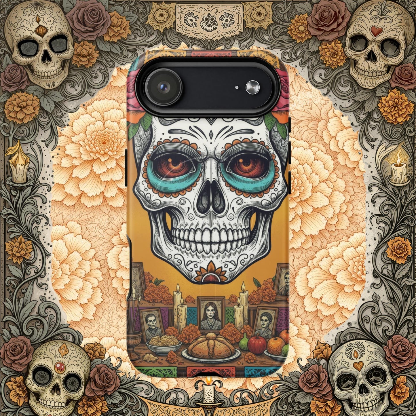 MagSafe® Tough iPhone Case - Sugar Skull Altar Frame  Muted Marigold Edition