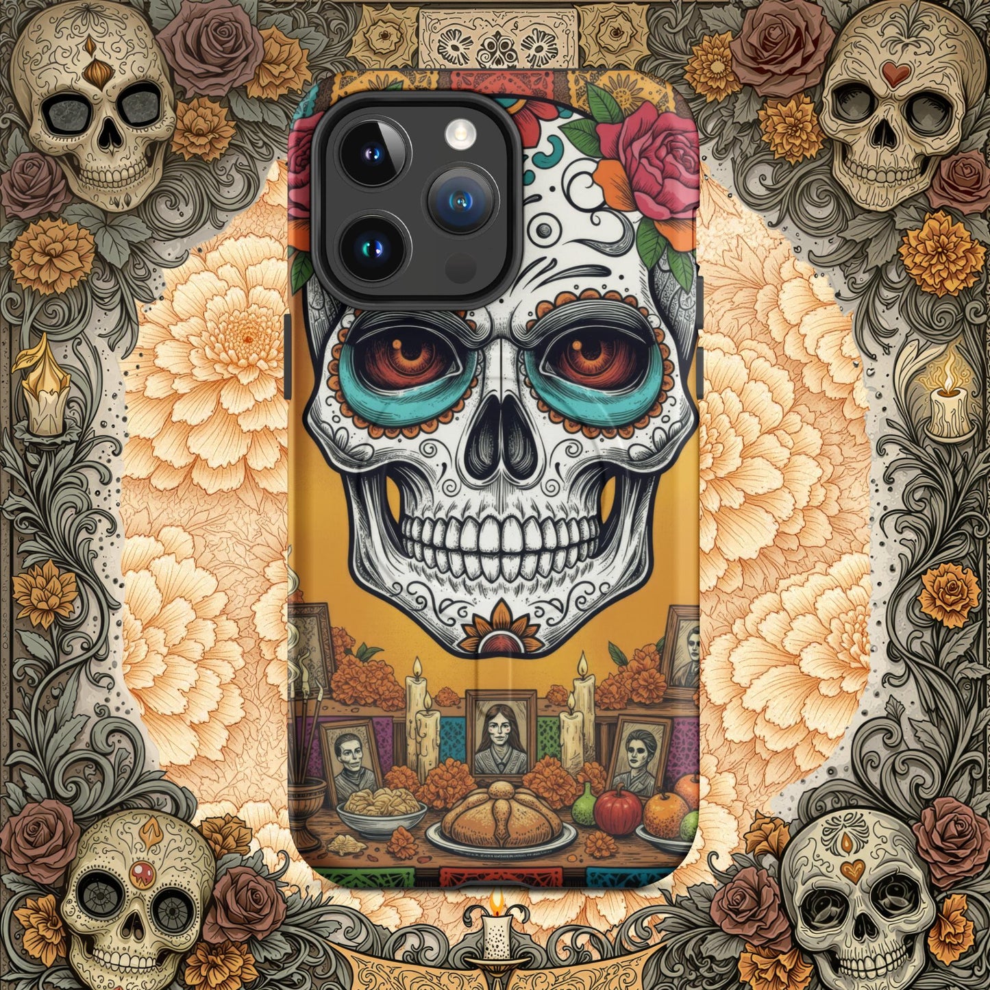 MagSafe® Tough iPhone Case - Sugar Skull Altar Frame  Muted Marigold Edition