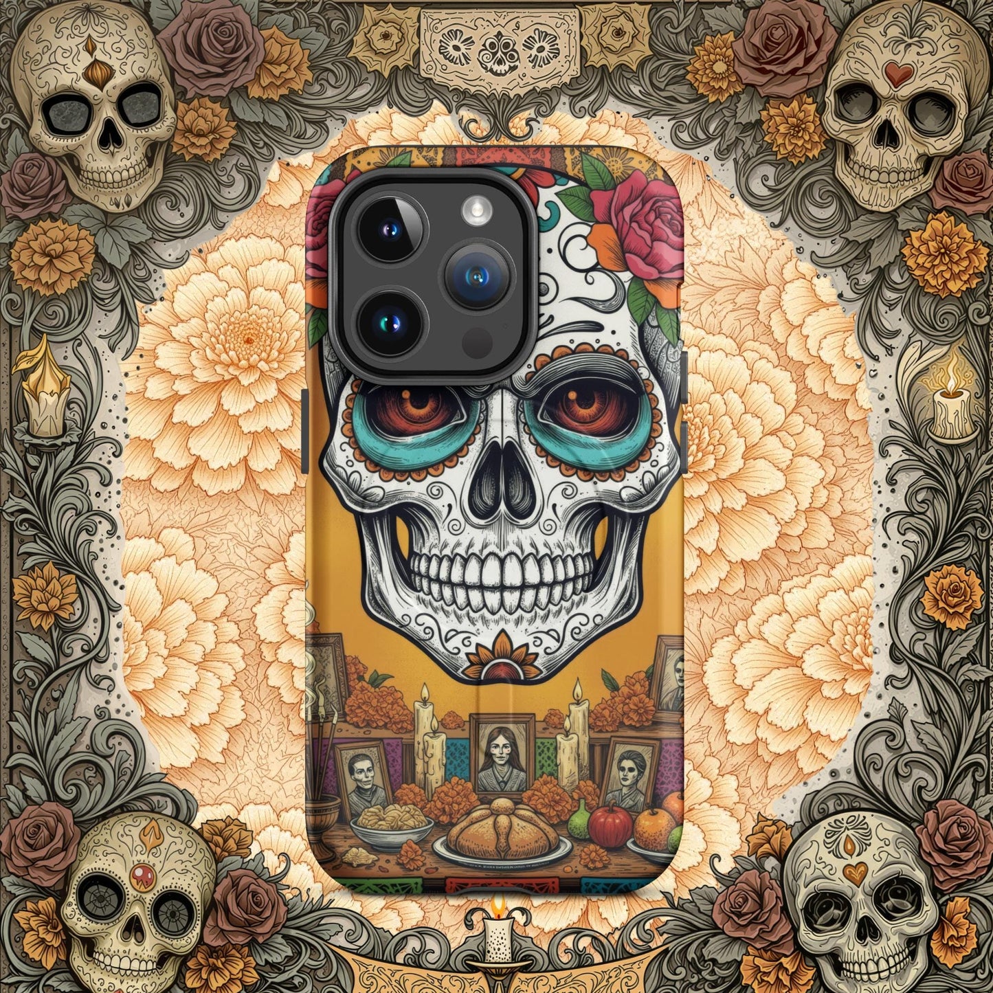 MagSafe® Tough iPhone Case - Sugar Skull Altar Frame  Muted Marigold Edition