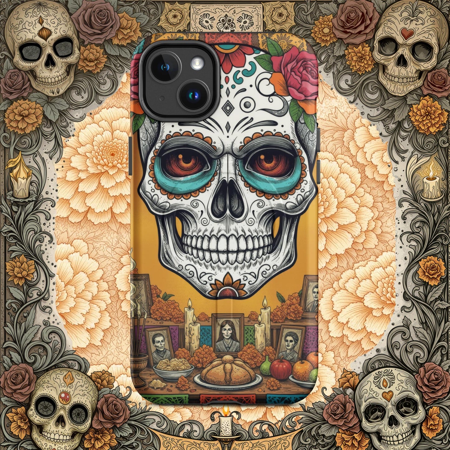 MagSafe® Tough iPhone Case - Sugar Skull Altar Frame  Muted Marigold Edition