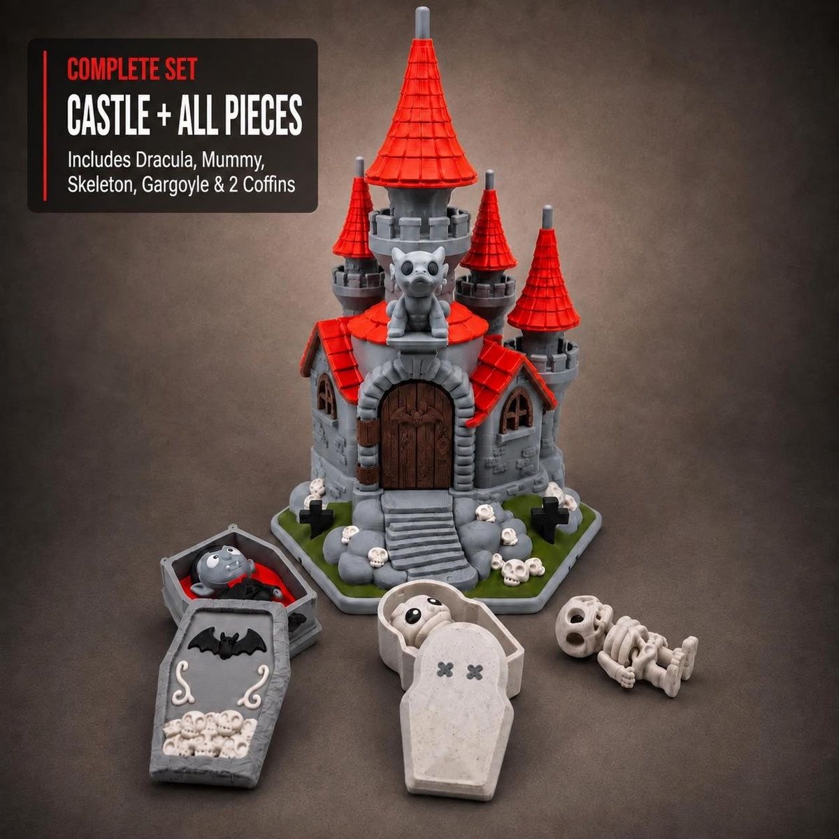 Gothic Halloween Castle, Haunted Village Decor with Optional Dracula & Monster Figures - 3D Printed
