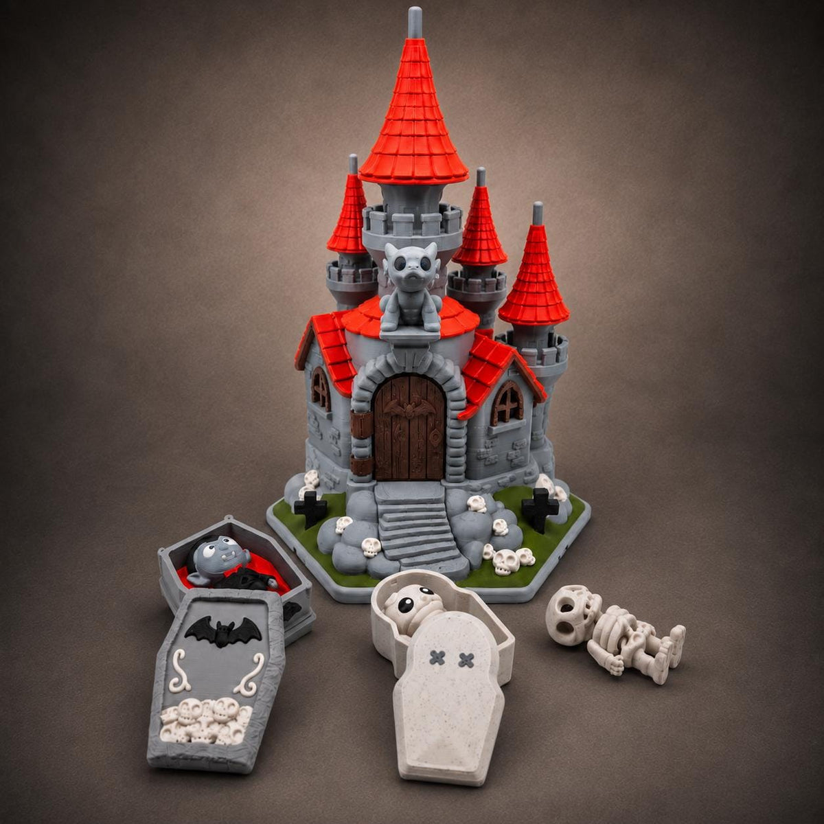 Gothic Halloween Castle, Haunted Village Decor with Optional Dracula & Monster Figures - 3D Printed
