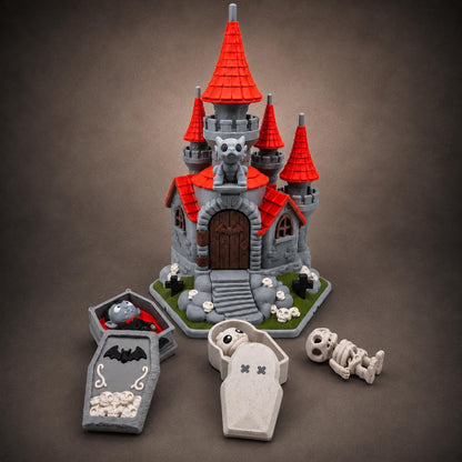 Gothic Halloween Castle, Haunted Village Decor with Optional Dracula & Monster Figures - 3D Printed