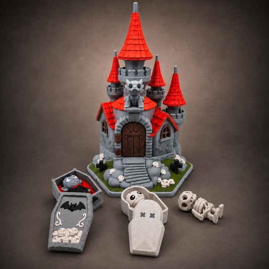 Gothic Halloween Castle, Haunted Village Decor with Optional Dracula & Monster Figures - 3D Printed